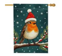 Bandiera invernale da giardino con uccellini, pettirosso con cappello di Babbo Natale, decorazione per esterni, striscione per prato in iuta su entrambi i lati, per decorazione natalizia, 71 x 101 cm