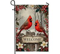Bandiera invernale da giardino di benvenuto, con uccelli rossi e bacche, decorazione per esterni, in iuta su entrambi i lati, per decorare il prato delle vacanze, 30,5 x 45,7 cm