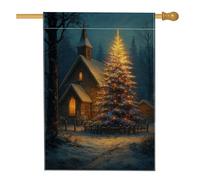 Bandiera invernale da giardino di Natale, albero colorato con scena innevata, decorazione per esterni, striscione in iuta su entrambi i lati per decorazioni festive per prato 71 x 101 cm