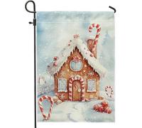 Bandiera invernale da giardino per casa di pan di zenzero, decorazione natalizia con bastoncini di zucchero rossi su entrambi i lati, bandiera per vacanze e cortile, decorazione per esterni, 30,5 x