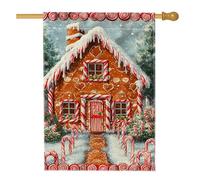 Bandiera invernale da giardino per casa di pan di zenzero, striscione decorativo per la casa con bastoncini di zucchero rosso, decorazione per la casa, in iuta su entrambi i lati, decorazione per