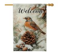 Bandiera invernale da giardino, pettirosso, pigne e neve, decorazione su entrambi i lati, per esterni, vacanze, prato, 71 x 101 cm