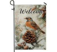 Bandiera invernale da giardino, pettirosso, pigne e neve, decorazione su entrambi i lati, per esterni, vacanze, prato, 30,5 x 45,7 cm