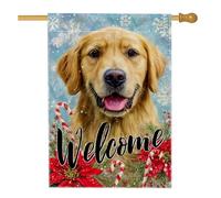 Bandiera invernale da giardino, striscione di benvenuto Golden Retriever con stella di Natale e bastoncino di zucchero, decorazione esterna su entrambi i lati per prato e feste 71 x 101 cm