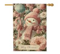 Bandiera invernale floreale da giardino, con pupazzo di neve e pesca, decorazione per le vacanze, a doppio lato, in iuta, decorazione natalizia per esterni, 71 x 101 cm