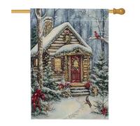 Bandiera invernale per casa di Natale, 71 x 101 cm, per esterni, divertente casetta della foresta natalizia standard verticale in lino, decorazione per esterni