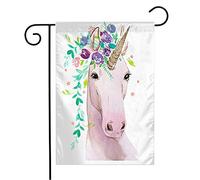 Bandiera Invitation Uni-Corn Fairy Animal Flowers Watercolor Magic On Horn Happy White Head Animals Wildlife Resistente Alle Intemperie Bandiera Di Benvenuto, Per Feste Estive, Balcone, 30x45cm