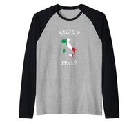 Bandiera Italia Distressed Sicilia Pride Maglia con Maniche Raglan