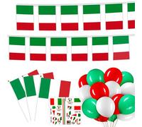 Bandiera italiana - 10 metri di bandiera italiana + 10 piccole bandiere a mano italiane + 30 palloncini italiani + 2 adesivi italiani per la decorazione della festa patriottica di compleanno