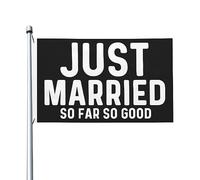 Bandiera Just Married So Far So Good 3x5 Bandiera divertente bifacciale per esterni Banner da esterno per aula 9,1 x 1,5 m, Arazzo Just Married So Far So Good