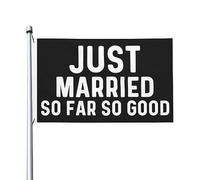 Bandiera Just Married So Far So Good per la stanza dei ragazzi Bandiere vintage bifacciali Banner da esterno per spiaggia 9,1 x 1,5 m, Arazzo Just Married So Far So Good per l'aula