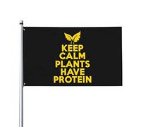 Bandiera Keep Calm Plants Have Protein Vegan Vegetarian Bandiera Militare Tessuto Da Esterno Colori Vivaci Striscione All'Aperto, Per Celebrazioni, Feste Strada, Feste Estive, 90x150cm