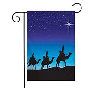 Bandiera Kings Traveling Three Starry Wise Symbol Horizon Scene 3 Men Silhouette Holidays Desert Stock Bandiera Della Brezza Rinforzata Striscione All'Aperto, Per Eventi, Balcone, 30x45cm