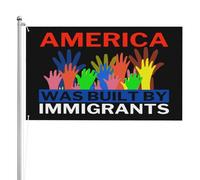 Bandiera "L'America è stata costruita dagli immigrati" 3x5 Sostieni i diritti dei rifugiati. Bandiera da giardino/cortile. Asta portabandiera inclusa.