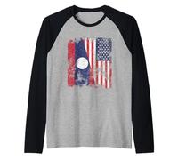 Bandiera Laos USA invecchiata - metà Americana Maglia con Maniche Raglan