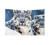 Bandiera leopardo delle nevi dagli occhi azzurri 0,9 x 1,5 m nessuna dissolvenza bandiera di benvenuto giardino cortile bandiere decorative giardino cortile cartello interno esterno banner festa