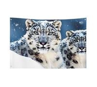 Bandiera leopardo delle nevi dagli occhi azzurri 0,9 x 1,5 m nessuna dissolvenza bandiera di benvenuto giardino cortile bandiere decorative giardino cortile cartello interno esterno banner festa