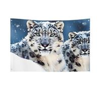 Bandiera leopardo delle nevi dagli occhi azzurri 0,9 x 1,5 m nessuna dissolvenza bandiera di benvenuto giardino cortile bandiere decorative giardino cortile cartello interno esterno banner festa