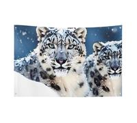 Bandiera leopardo delle nevi dagli occhi azzurri 0,9 x 1,5 m nessuna dissolvenza bandiera di benvenuto giardino cortile bandiere decorative giardino cortile cartello interno esterno banner festa