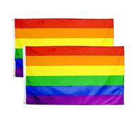 Bandiera Lgbt Con Strisce Cucite, Confezione Da 2 Pezzi Bandiera Arcobaleno 90X150mm, Pride Flag Con Occhiello In Ottone, Colore Brillante, Resistenza Allo Sbiadimento Uv, Pace/Uguaglianza