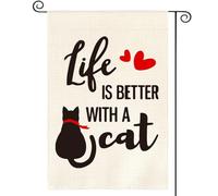 Bandiera Life Is Better With A Cat Bandiera Di Benvenuto Prova Di Sbiadimento Striscione All'Aperto, Per Feste Estive, Balcone, Eventi, 30x45cm