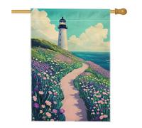 Bandiera Lighthouse Path Flower Landscapeation Bandiera In Poliestere Colori Vivaci Striscione All'Aperto, Per Feste Estive, Eventi, Feste Strada, 30x45cm