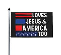 Bandiera Loves Jesus And America Too Bandiere bifacciali divertenti Banner da esterno per portico 3x5 Ft, arazzo Loves Jesus And America Too