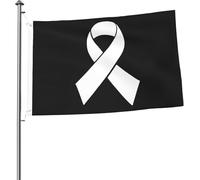 Bandiera luminosa con nastro bianco per la sensibilizzazione sul cancro ai polmoni, 2x3 piedi, nera