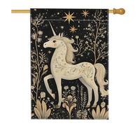 Bandiera magica da giardino con cavallo magico, bandiera decorativa per la casa con notte stellata nera, bandiera da cortile su entrambi i lati, per decorazione autunnale all'aperto, stile fiaba