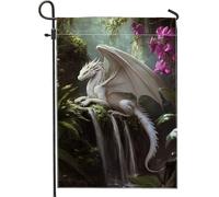 Bandiera magica da giardino con drago bianco, creatura incantata, striscione decorativo per la casa, bandiera su entrambi i lati per cortile per primavera estate decorazione per prato all'aperto 30,5