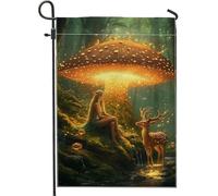 Bandiera magica da giardino con funghi incantati, decorazione per la casa e il giardino, bandiera da giardino in lino naturale su entrambi i lati, decorazione per esterni, 30,5 x 45,7 cm