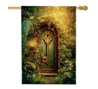 Bandiera magica da giardino, decorazione per esterni con porta incantata verde, striscione in iuta su entrambi i lati per la primavera e l'estate, decorazione per la casa, fantasiosa bandiera per
