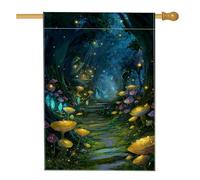 Bandiera magica da giardino della foresta, con funghi incantati blu, decorazione per la casa, bandiera su entrambi i lati in iuta per cortile, decorazione stagionale per esterni, 71 x 101 cm