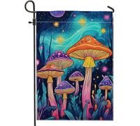 Bandiera magica del giardino dei funghi colorati striscione di fantasia vibrante per la decorazione esterna bandiera del patio a doppia faccia per la decorazione della casa autunnale giardino arte