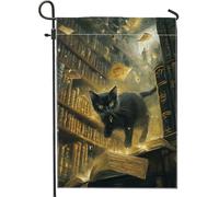 Bandiera Magica Giardino Gatti Decorazione Biblioteca Incantata Per Esterni Bandiera di Iuta Doppio Lato Decorazione Della Casa Autunno Halloween Decorazione Della Casa 12X18