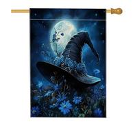 Bandiera magica per la casa con cappello da strega di Halloween, 71 x 101 cm, double face, per decorazione esterna, divertente bandiera per giardino, giardino, cortile, tela, casa, vacanza, scenico