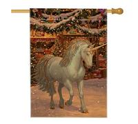 Bandiera magica per la casa dei cavalli, fantasia natalizia con albero di Natale Biancaneve in iuta su entrambi i lati, grande bandiera da giardino per esterni, patio, cortile, prato, ingresso