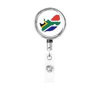 Bandiera-Mappa del Sud Africa Bobina porta badge in metallo resistente, porta badge retrattile con clip da cintura per porta badge identificativo dipendente Insegnante