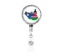 Bandiera Mappa del Sud Sudan Bobina porta badge in metallo resistente, porta badge retrattile con clip da cintura per porta badge identificativo dipendente Insegnante