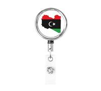 Bandiera Mappa della Libia Bobina porta badge in metallo resistente, porta badge retrattile con clip da cintura per porta badge identificativo dipendente insegnante