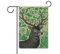 Bandiera medievale con cervo floreale verde da giardino bandiera per casa cortile esterno festa stagionale juta doppia bandiera 30,5 x 45,7 cm
