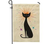 Bandiera medievale da giardino a forma di gatto, con stelle arancioni, decorazione per cortile, decorazione autunnale su entrambi i lati, 30,5 x 45,7 cm