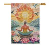 Bandiera meditativa da giardino con fiori di ninfea, design colorato chakra, decorazione per esterni, striscione estivo su entrambi i lati per meditazione e relax, decorazione spirituale per il prato