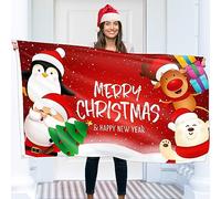 Bandiera Merry Christmas - Banner per feste di Natale 1,5 m x 0,9 m con occhielli - Poliestere spesso 110Den - Stampa digitale - Doppia cucitura