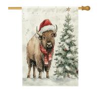 Bandiera Merry Christmas Bisons Winter Fun Animal Xmas Bandiere Rinforzo Durevole Flag Per Esterno Giardino Celebrazione 70X102Cm