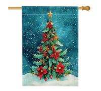 Bandiera Merry Christmas Poinsettia Weird Xmas Tree Bandiere Da Balcone Rinforzo Con Occhielli Flag Per Celebrazione Esterno Giardino 70X102Cm