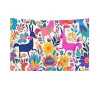 Bandiera messicana con animali Otomi 88,9 x 150 cm No Fade Bandiera di benvenuto Giardino Cortile Casa Bandiere Decorative Giardino Cortile Cartello Interno Esterno Banner Party Home Decor