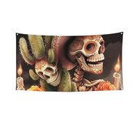 Bandiera messicana da appendere alla parete, 178 x 89 cm, teschi morti, cactus, per eventi e feste all'aperto