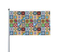 Bandiera messicana Talavera Tiles Ceramic Folk Boho Vintage 3x5 Ft - Include 1 bandiera (asta inclusa) Balcone Patio