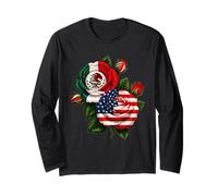Bandiera Messico USA Orgoglio Bandiera Messicana Americana Rosa Fiore Maglia a Manica